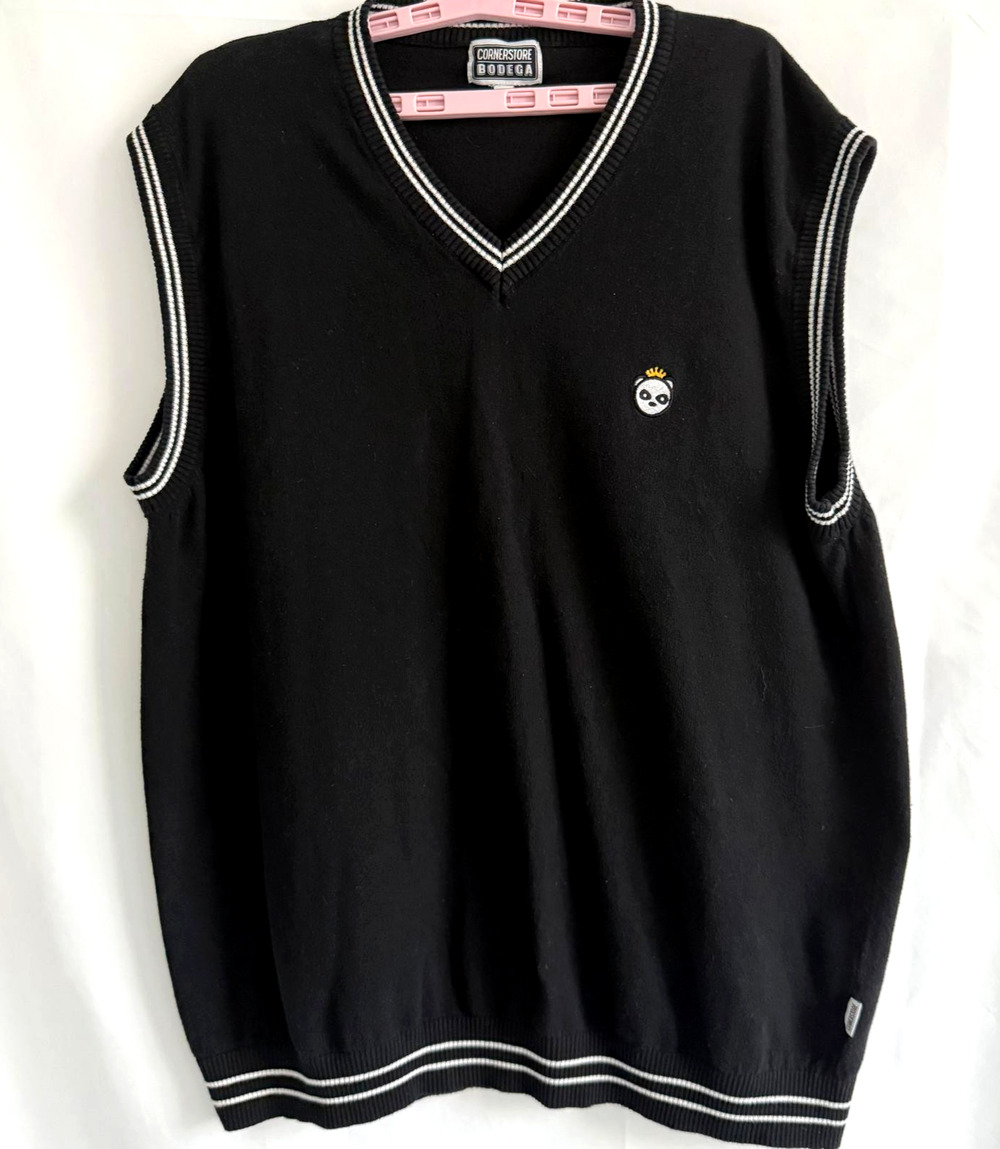 Cornerstone Bodega V Neck Sweater Vest Panda Logo College Street Cotton Sz XL